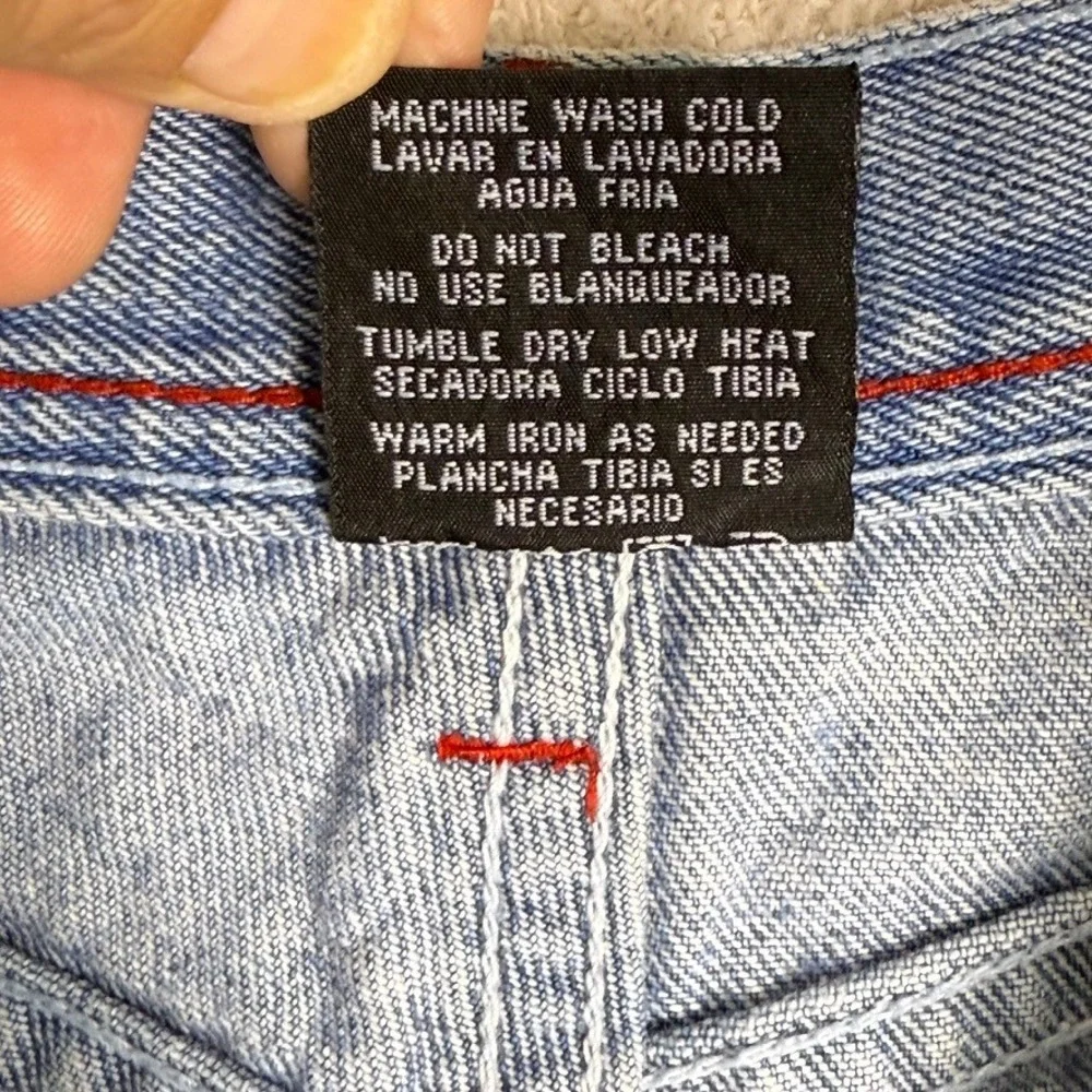 Street Property Denim Shorts Size‎ 8 Light Wash Red Stitching Patches